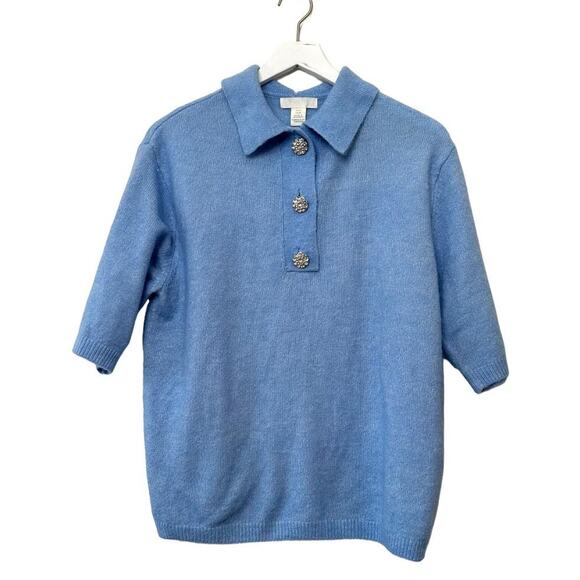 H&M Light Blue Fine Knit Embellished Short Sleeve Sweater Size XS - Picture 9 of 9
